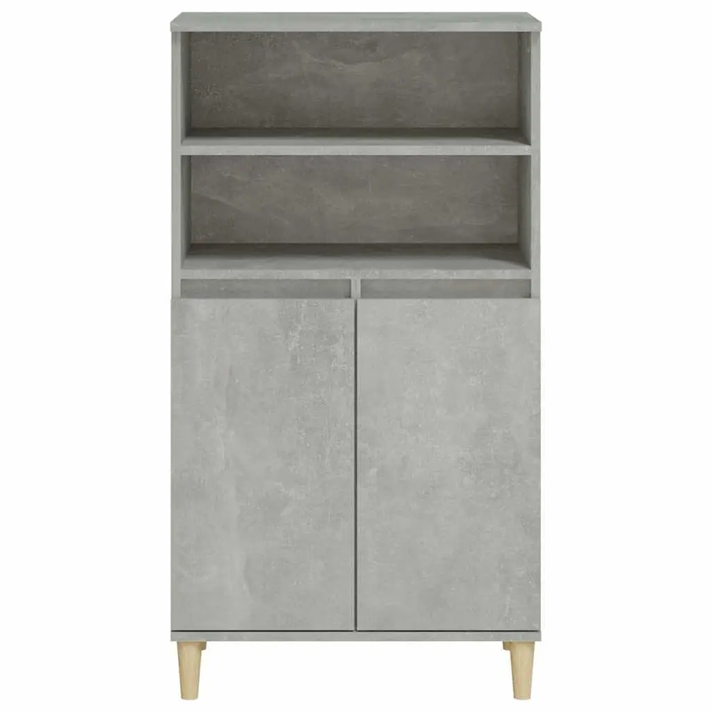 Grey Engineered Wood Highboard Storage Cabinet with Shelves and Doors