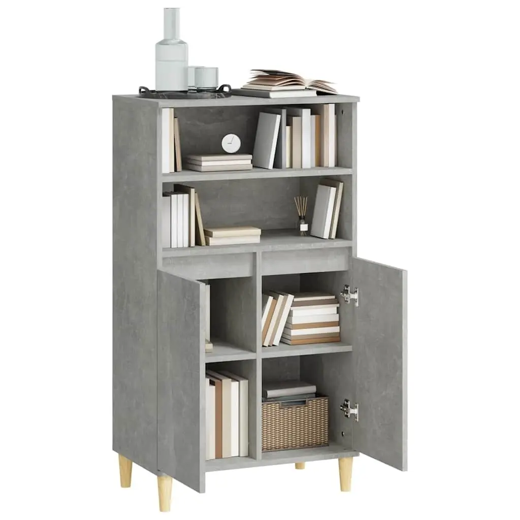 Grey Engineered Wood Highboard Storage Cabinet with Shelves and Doors