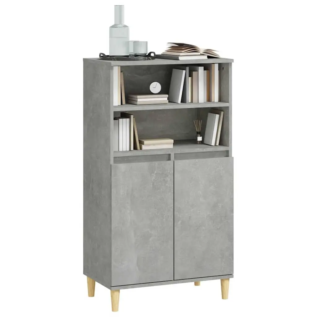 Grey Engineered Wood Highboard Storage Cabinet with Shelves and Doors