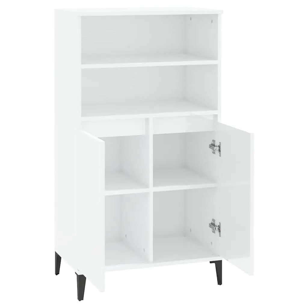 Highboard Cabinet White Gloss Storage Sideboard 60x36x110cm Engineered Wood