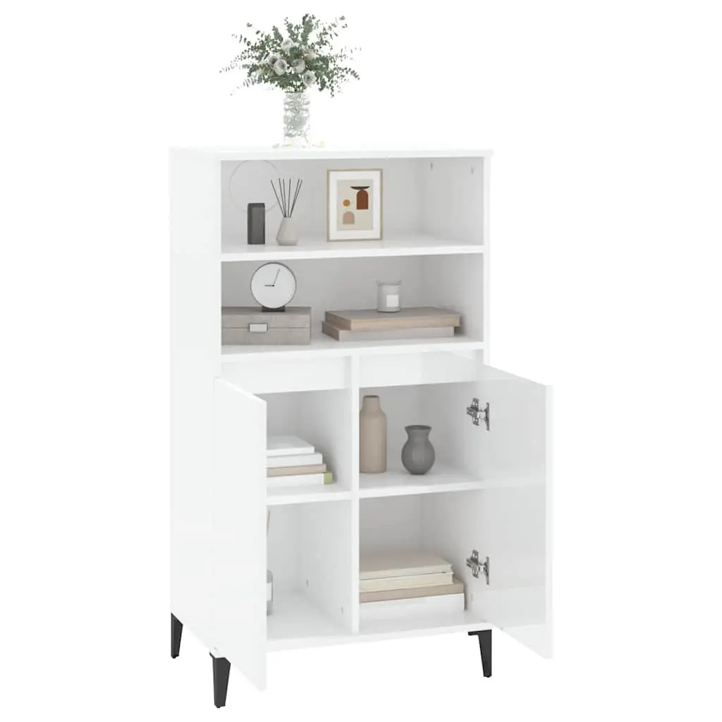 Highboard Cabinet White Gloss Storage Sideboard 60x36x110cm Engineered Wood