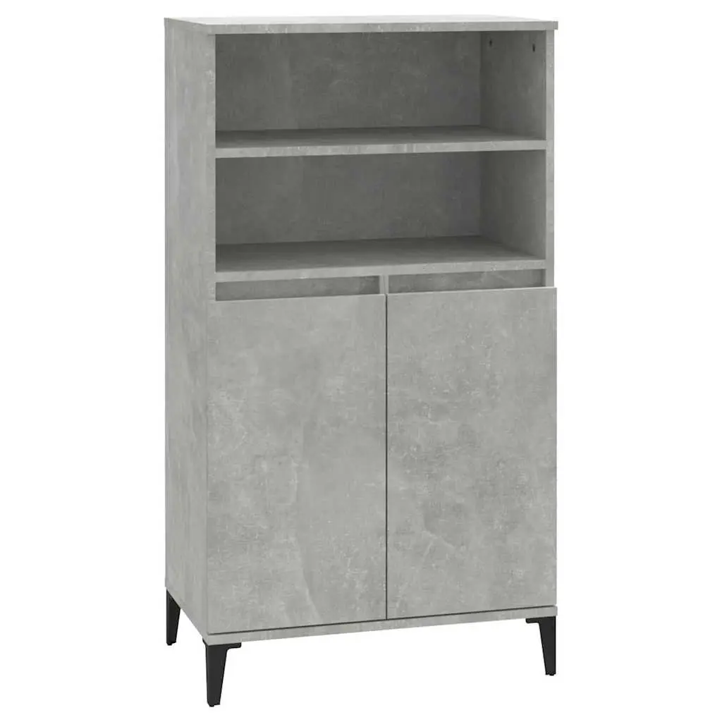Highboard Storage Cabinet Grey Engineered Wood Sideboard with Metal Feet