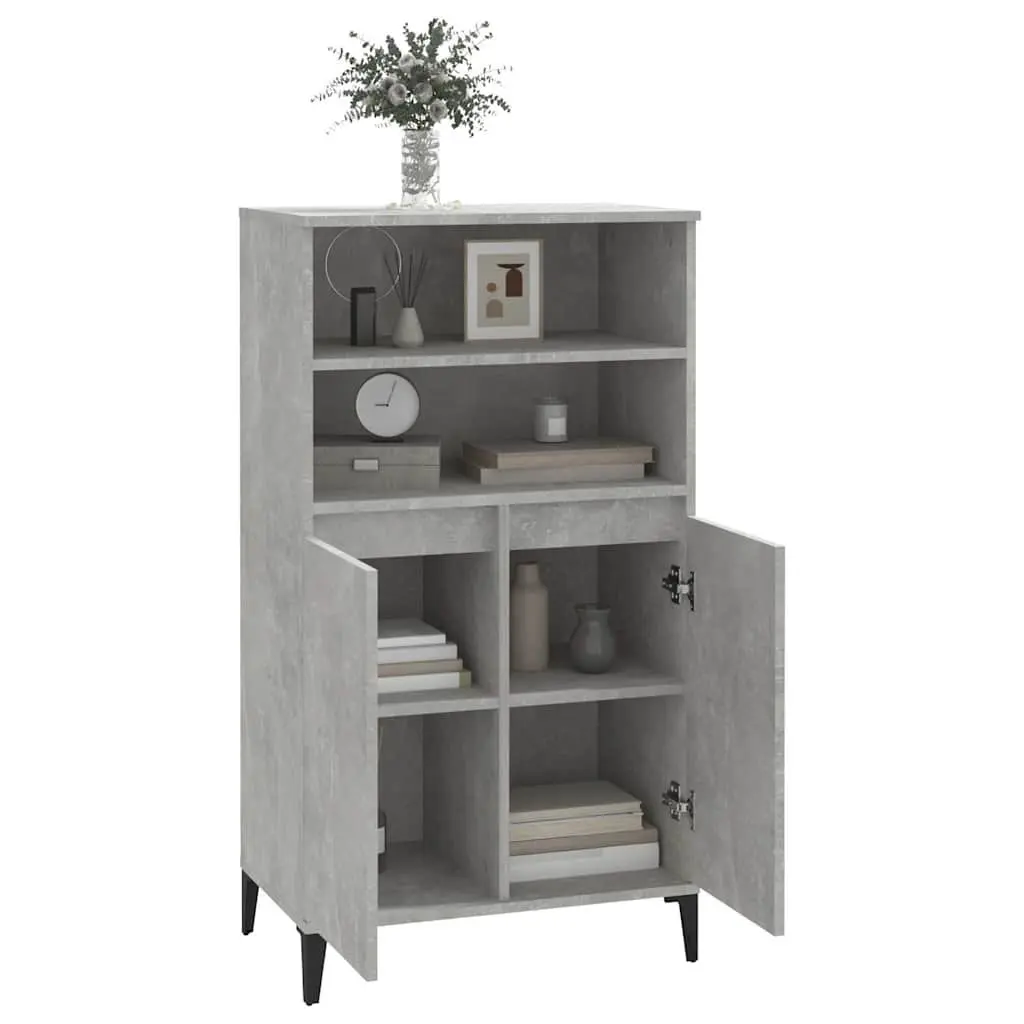Highboard Storage Cabinet Grey Engineered Wood Sideboard with Metal Feet