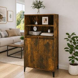 Highboard Sideboard Storage Cabinet Brown Engineered Wood with Metal Feet