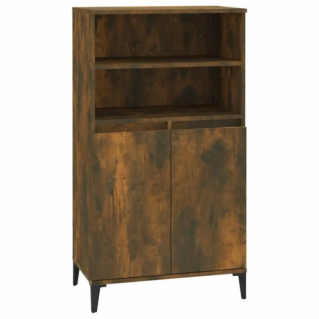 Highboard Sideboard Storage Cabinet Brown Engineered Wood with Metal Feet 60W x 36D x 110H cm