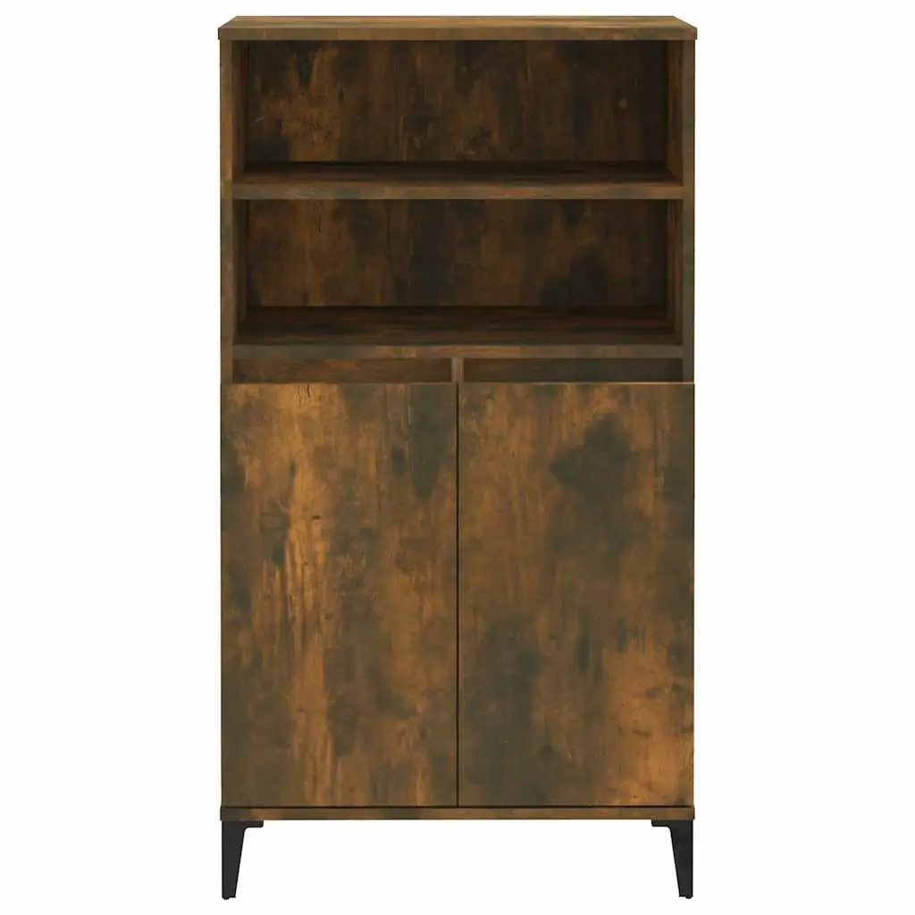 Highboard Sideboard Storage Cabinet Brown Engineered Wood with Metal Feet 60W x 36D x 110H cm