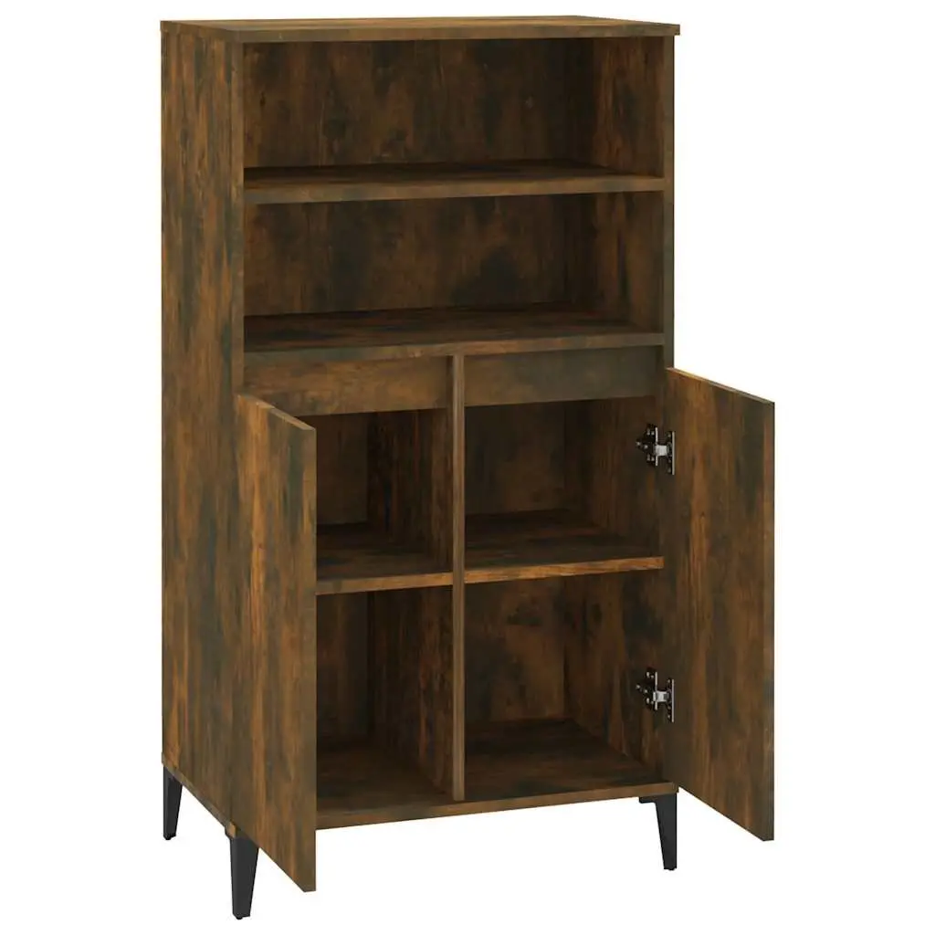 Highboard Sideboard Storage Cabinet Brown Engineered Wood with Metal Feet 60W x 36D x 110H cm