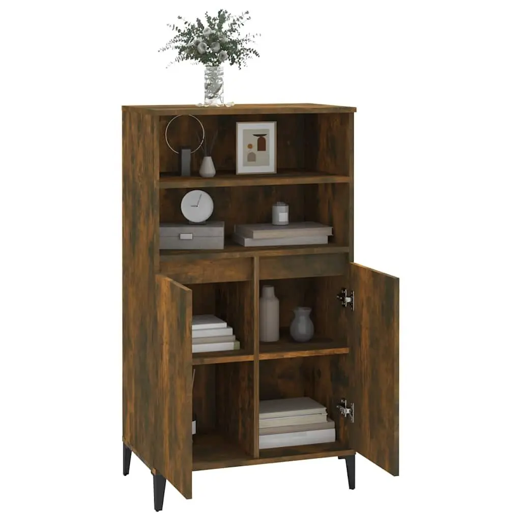 Highboard Sideboard Storage Cabinet Brown Engineered Wood with Metal Feet 60W x 36D x 110H cm