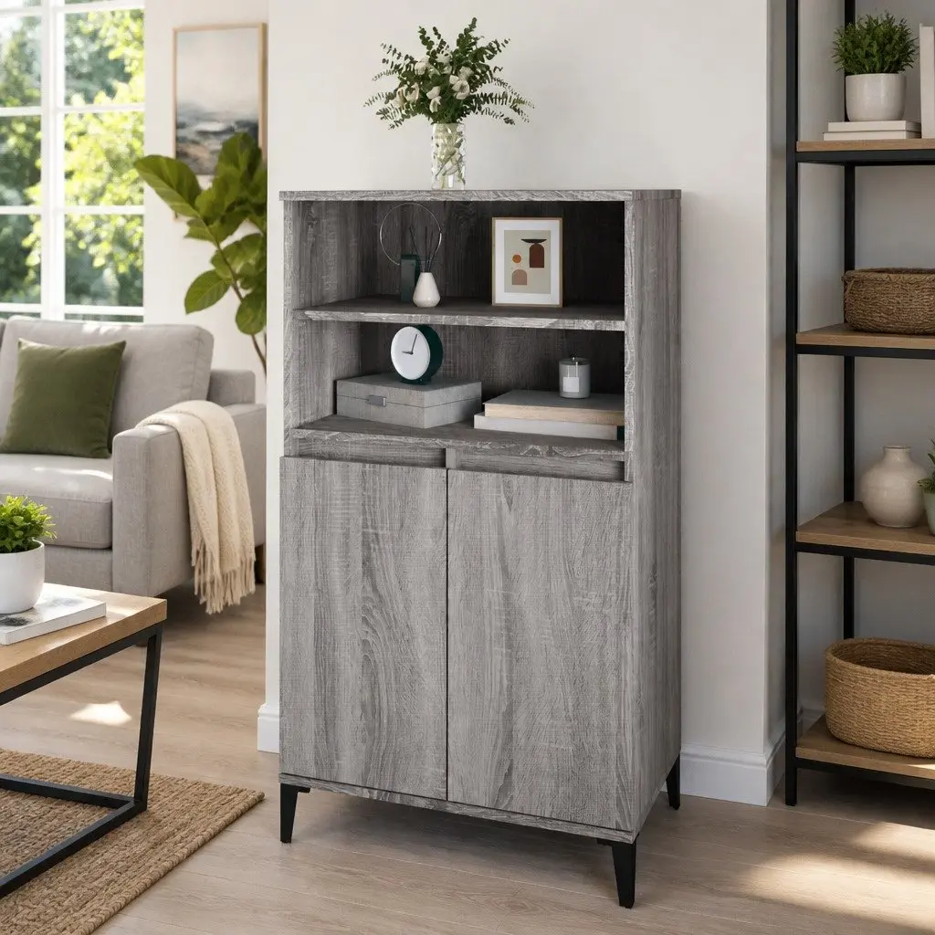 Grey Sonoma Highboard with Storage Compartments