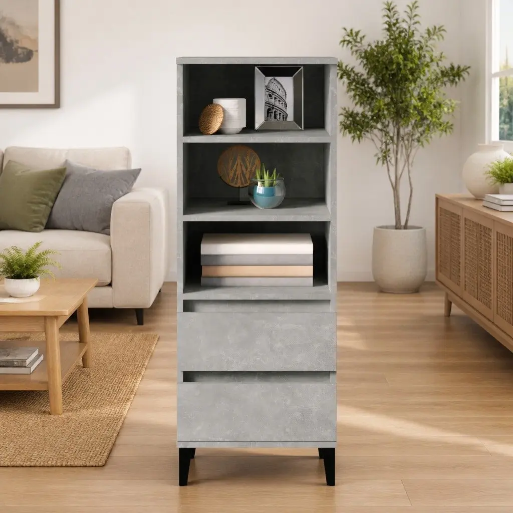 Highboard Storage Cabinet Grey 40x36x110cm Engineered Wood Sideboard