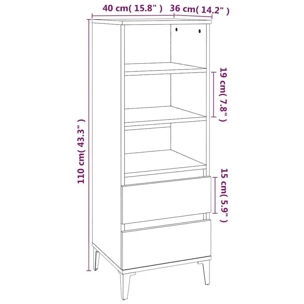 Highboard Storage Cabinet Grey 40x36x110cm Engineered Wood Sideboard