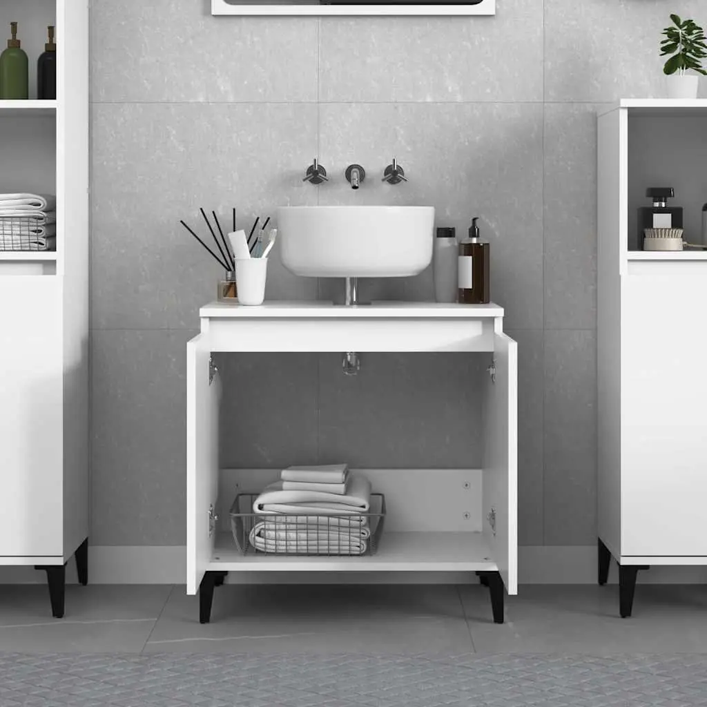 Bathroom Sink Cabinet Storage Vanity Unit 58x33x60 cm White Engineered Wood