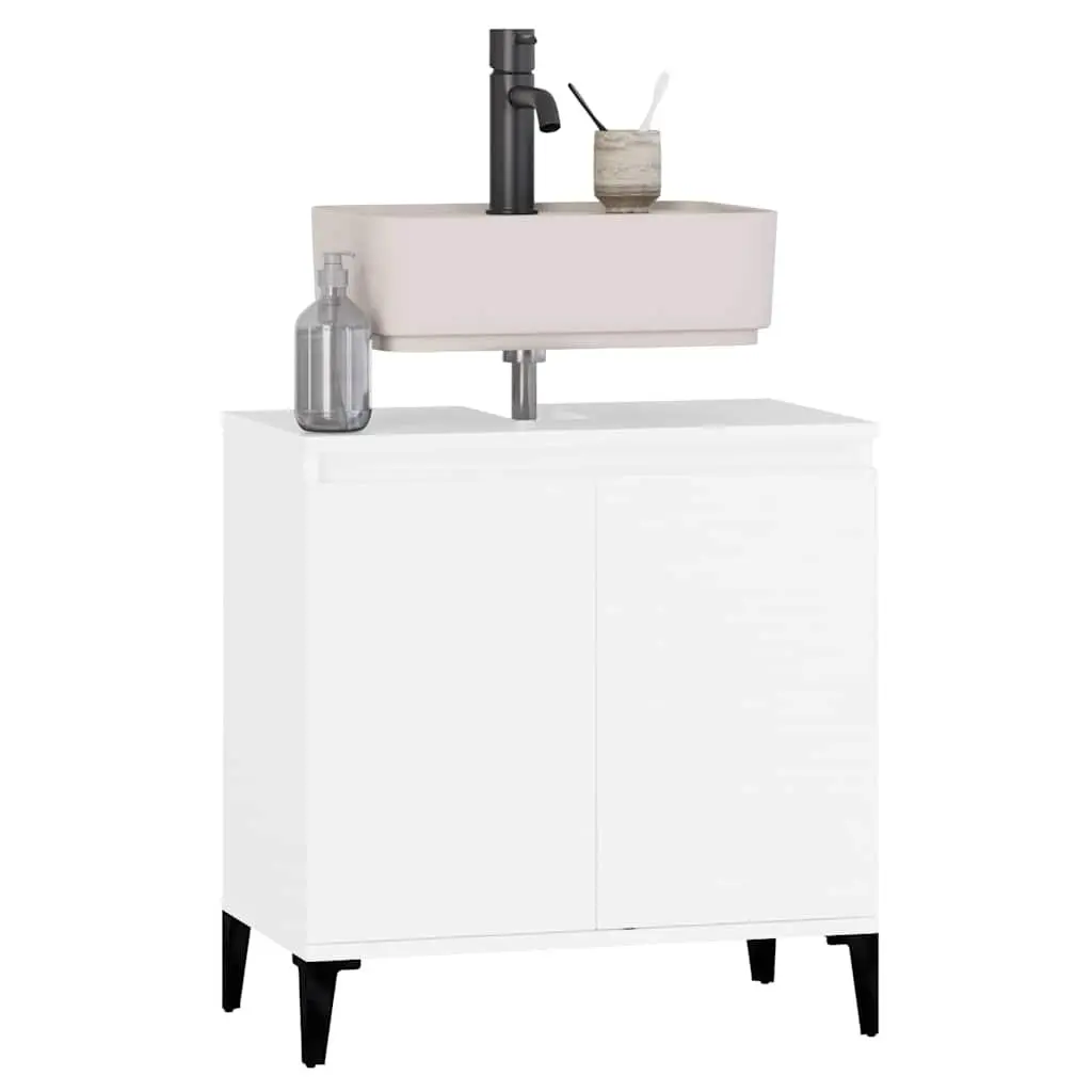 Bathroom Sink Cabinet Storage Vanity Unit 58x33x60 cm White Engineered Wood