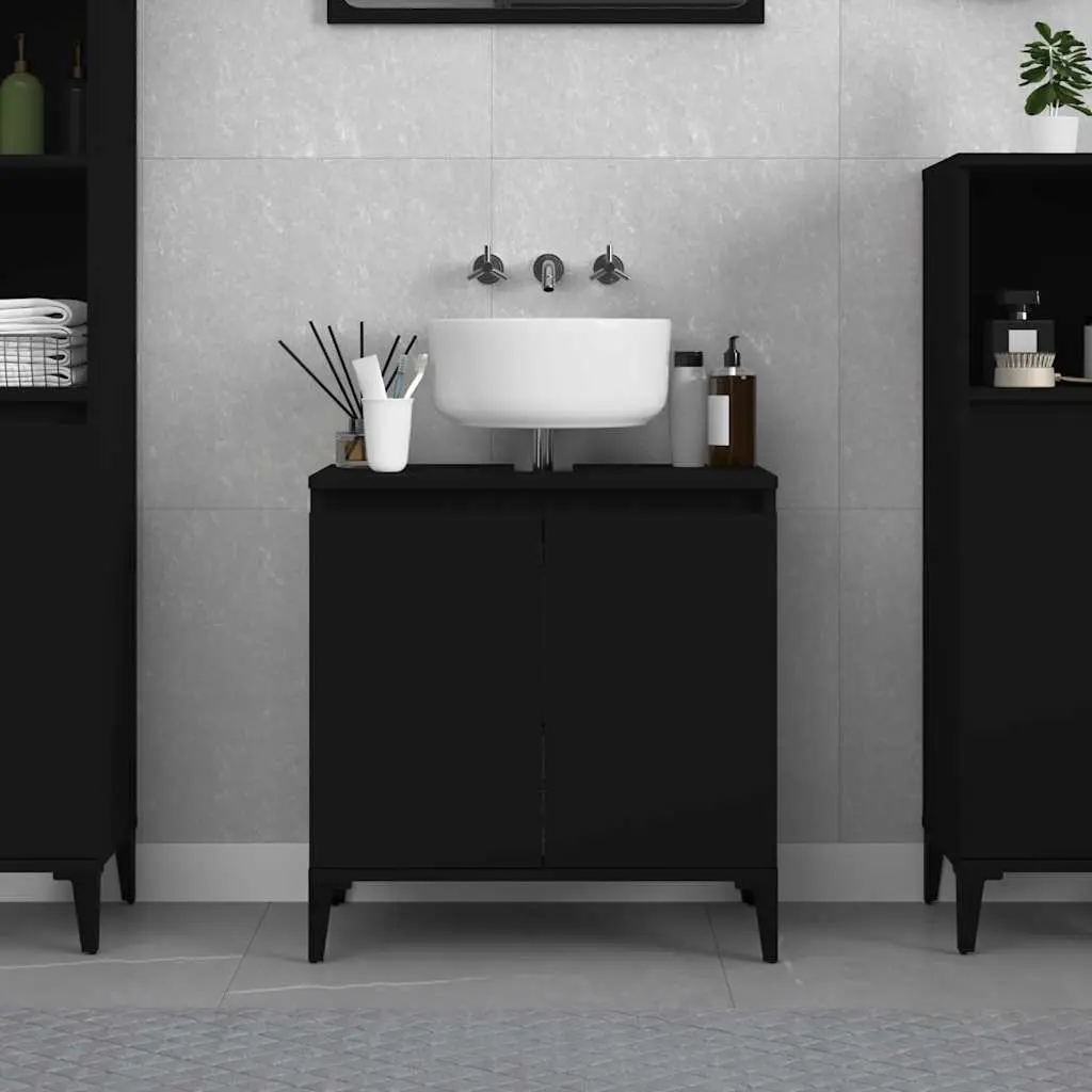 Wall-Mounted Sink Cabinet Bathroom Storage Unit 58 x 33 x 60 cm Black Engineered Wood