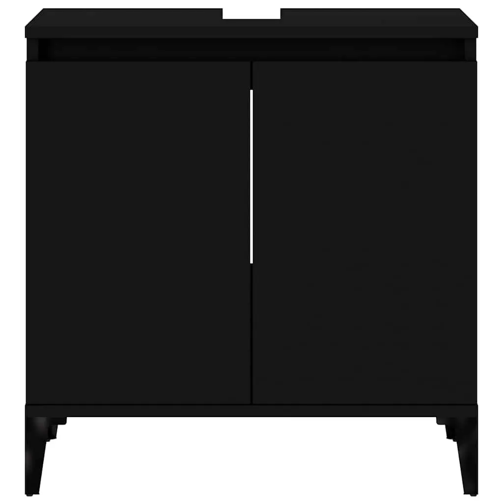 Wall-Mounted Sink Cabinet Bathroom Storage Unit 58 x 33 x 60 cm Black Engineered Wood