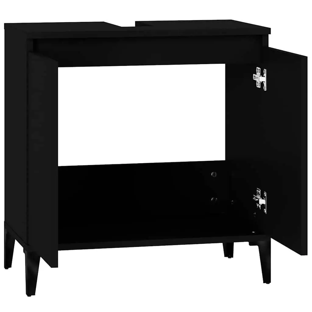 Wall-Mounted Sink Cabinet Bathroom Storage Unit 58 x 33 x 60 cm Black Engineered Wood