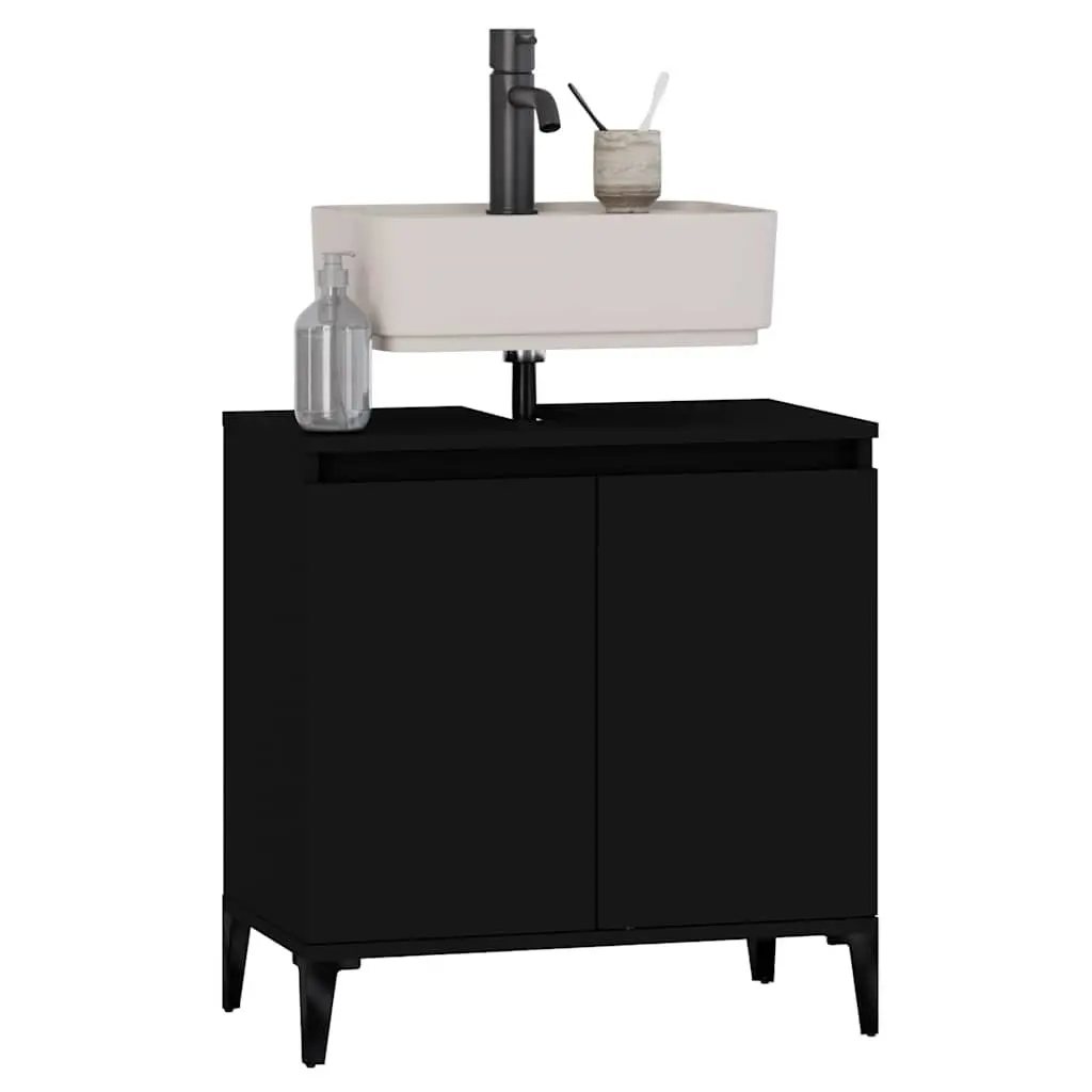 Wall-Mounted Sink Cabinet Bathroom Storage Unit 58 x 33 x 60 cm Black Engineered Wood