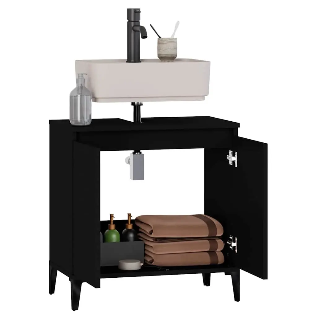 Wall-Mounted Sink Cabinet Bathroom Storage Unit 58 x 33 x 60 cm Black Engineered Wood