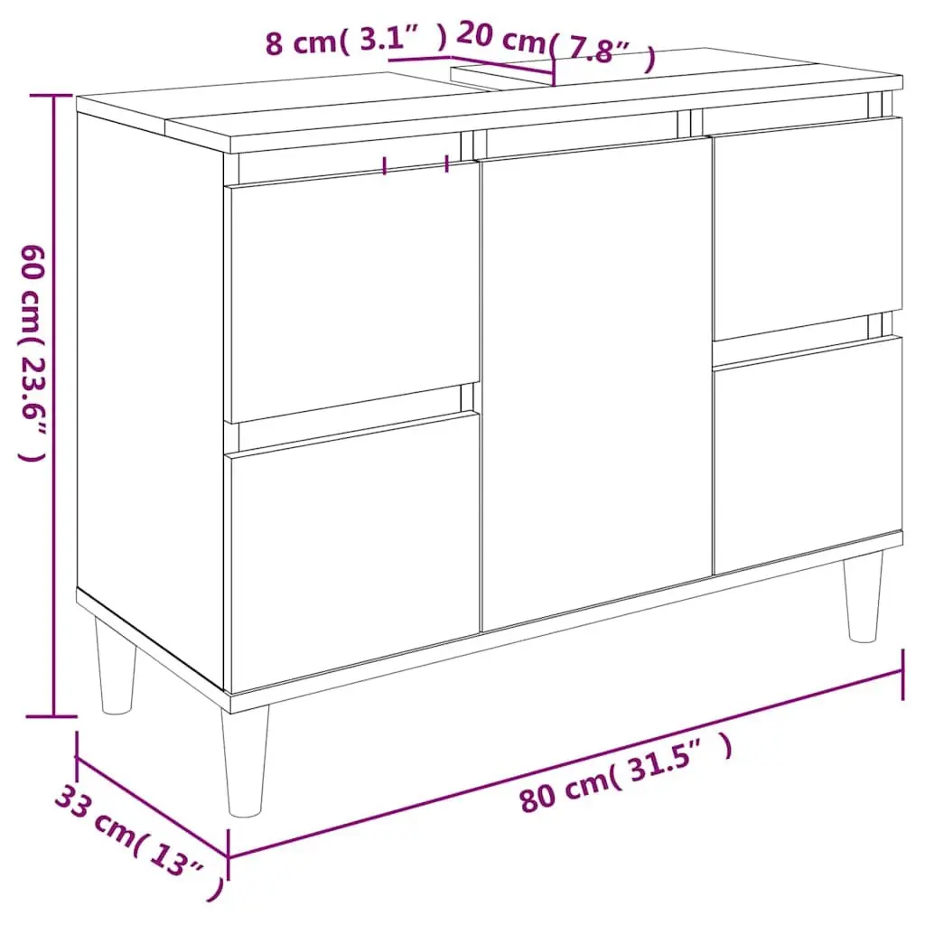 Bathroom Sink Cabinet Storage Engineered Wood 80x33x60 cm White