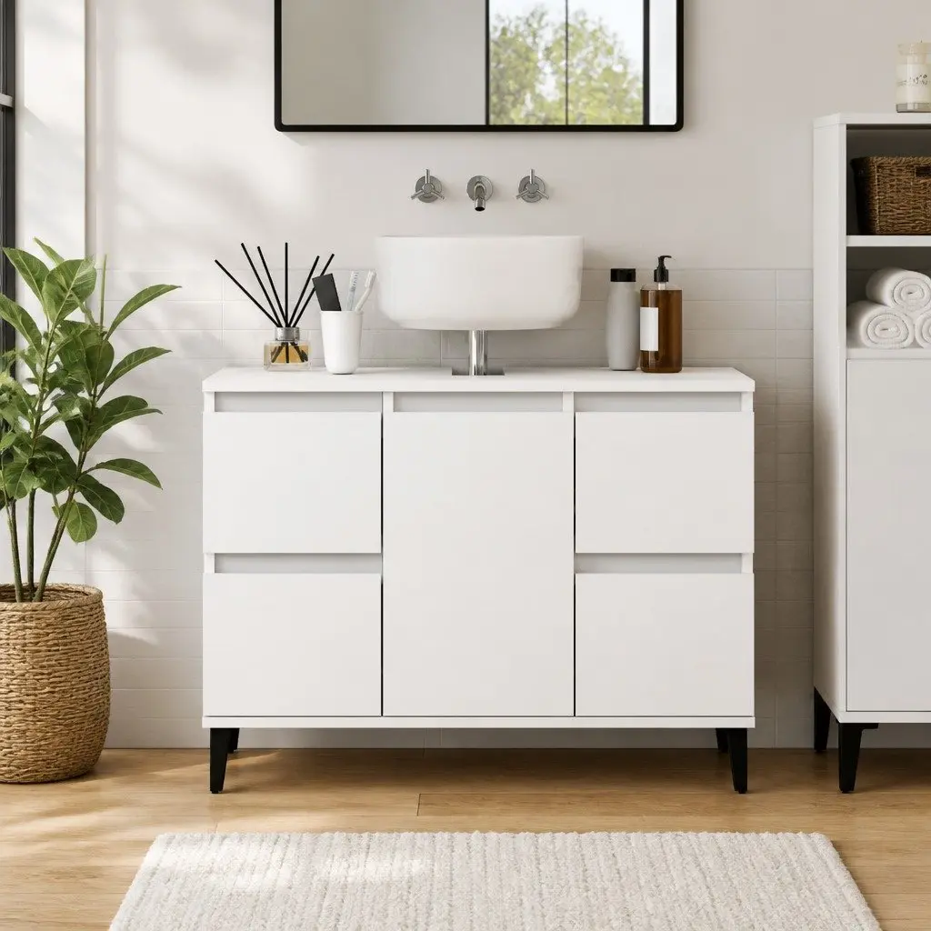 Bathroom Sink Cabinet Storage Vanity Unit 80x33x60cm White Engineered Wood