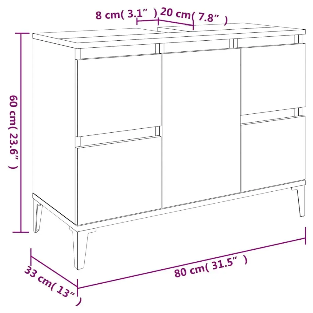 Bathroom Sink Cabinet Storage Vanity Unit 80x33x60cm White Engineered Wood