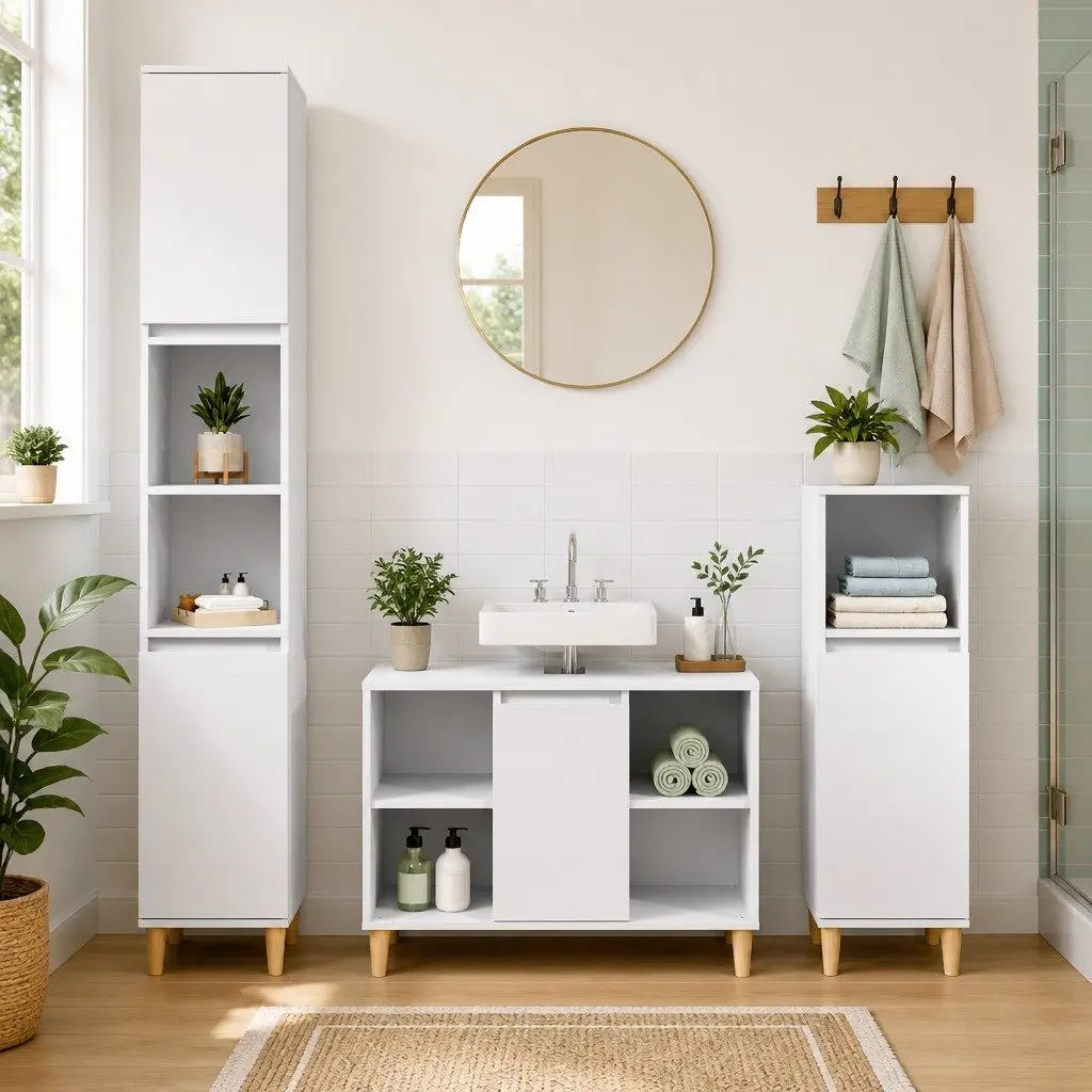Bathroom Sink Cabinet Storage 80x33x60 cm White Engineered Wood Vanity Unit