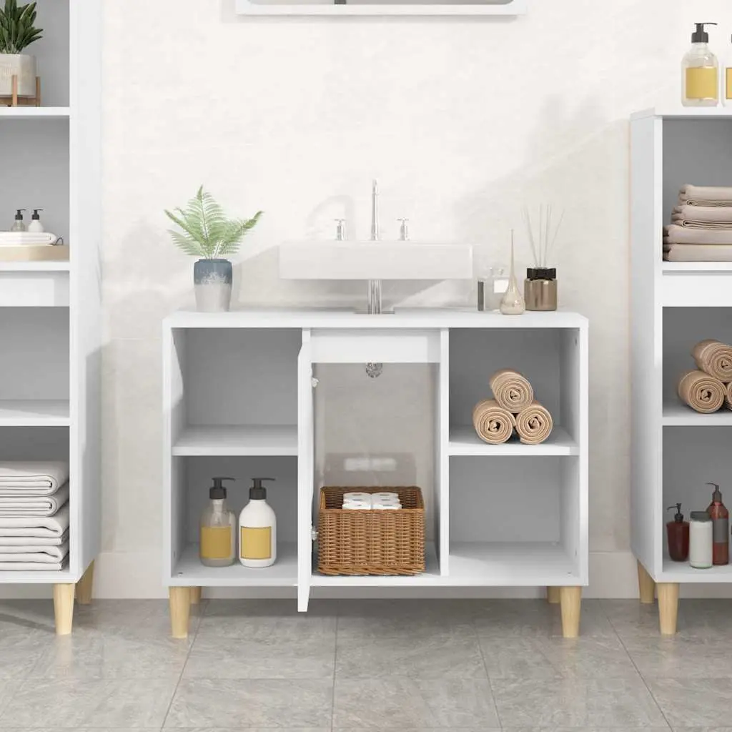 Bathroom Sink Cabinet Storage 80x33x60 cm White Engineered Wood Vanity Unit