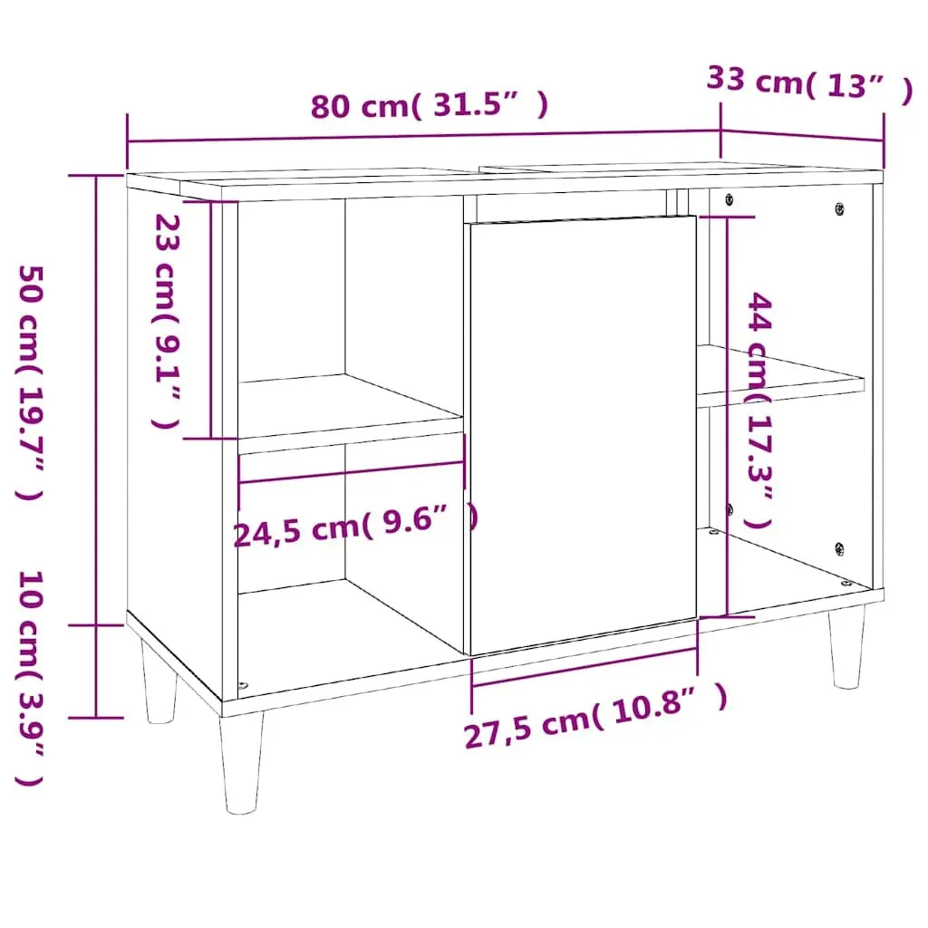 Bathroom Sink Cabinet Storage 80x33x60 cm White Engineered Wood Vanity Unit