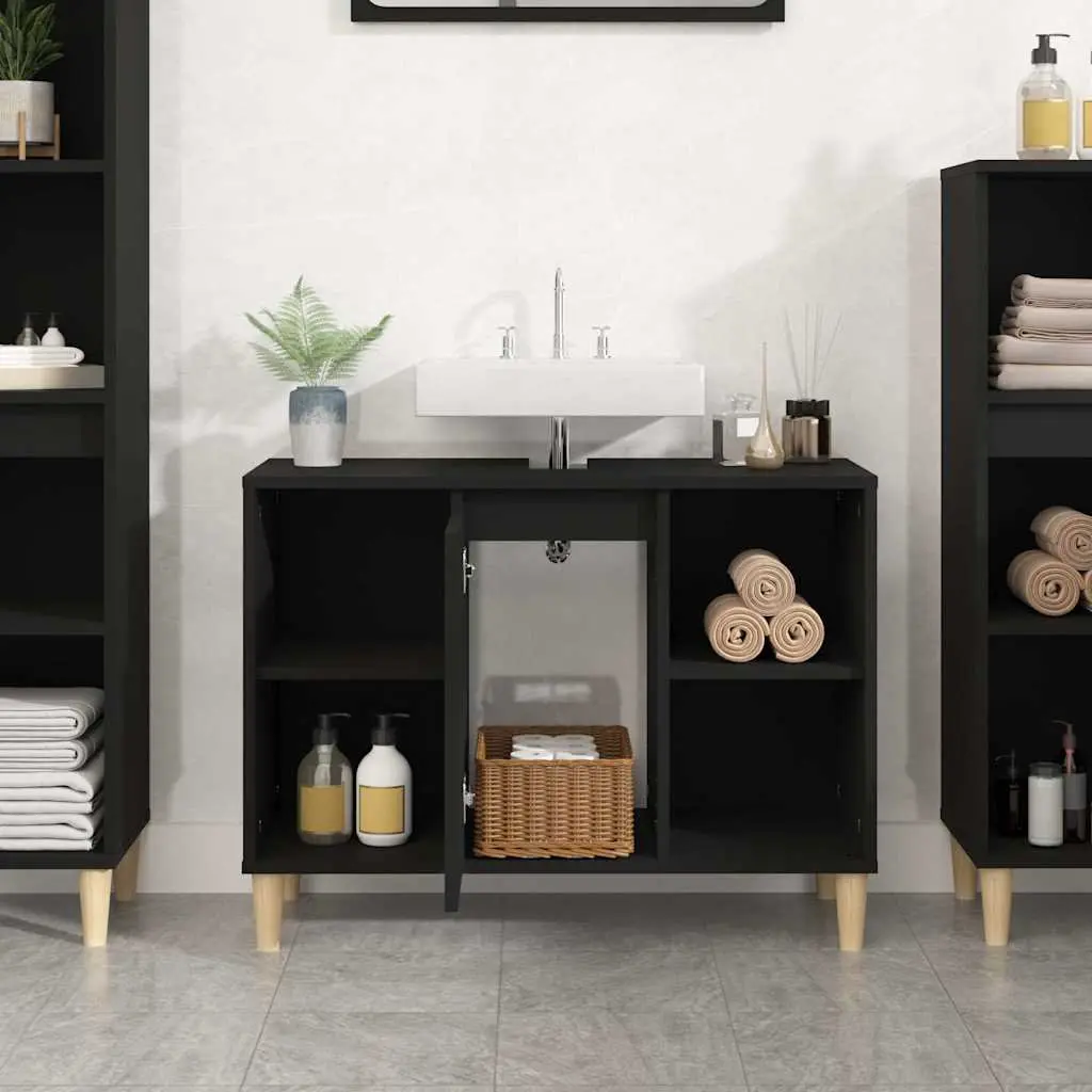 Sink Cabinet Bathroom Vanity Unit Storage Engineered Wood 80x33x60cm Black