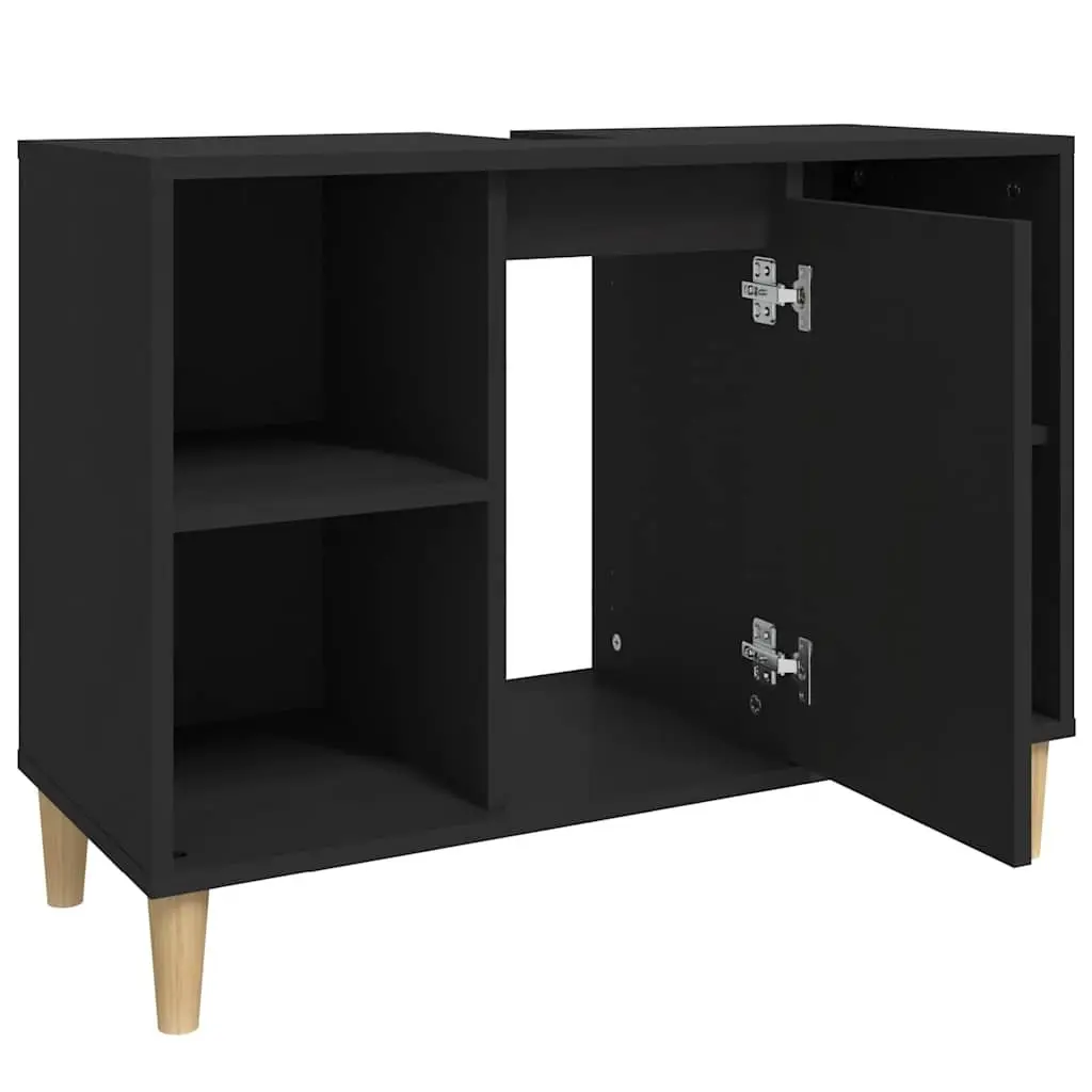 Sink Cabinet Bathroom Vanity Unit Storage Engineered Wood 80x33x60cm Black
