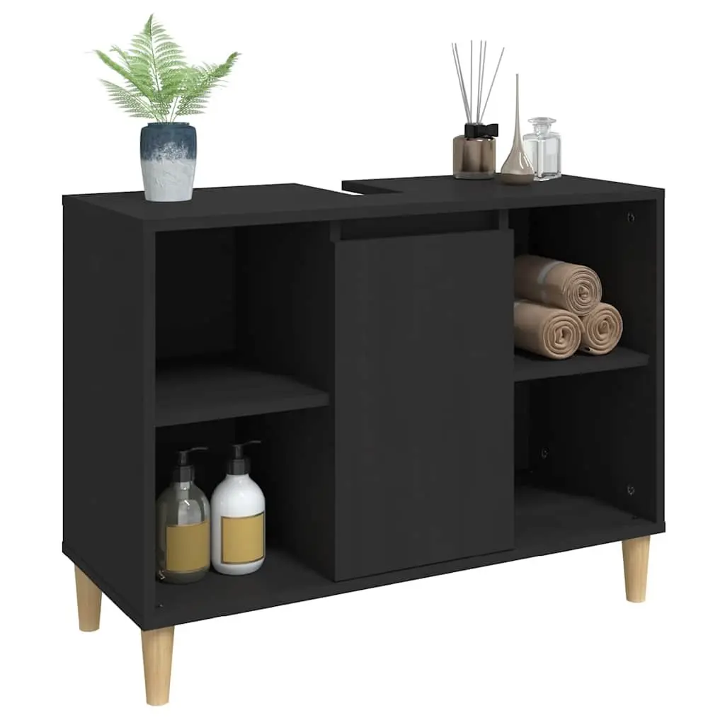 Sink Cabinet Bathroom Vanity Unit Storage Engineered Wood 80x33x60cm Black