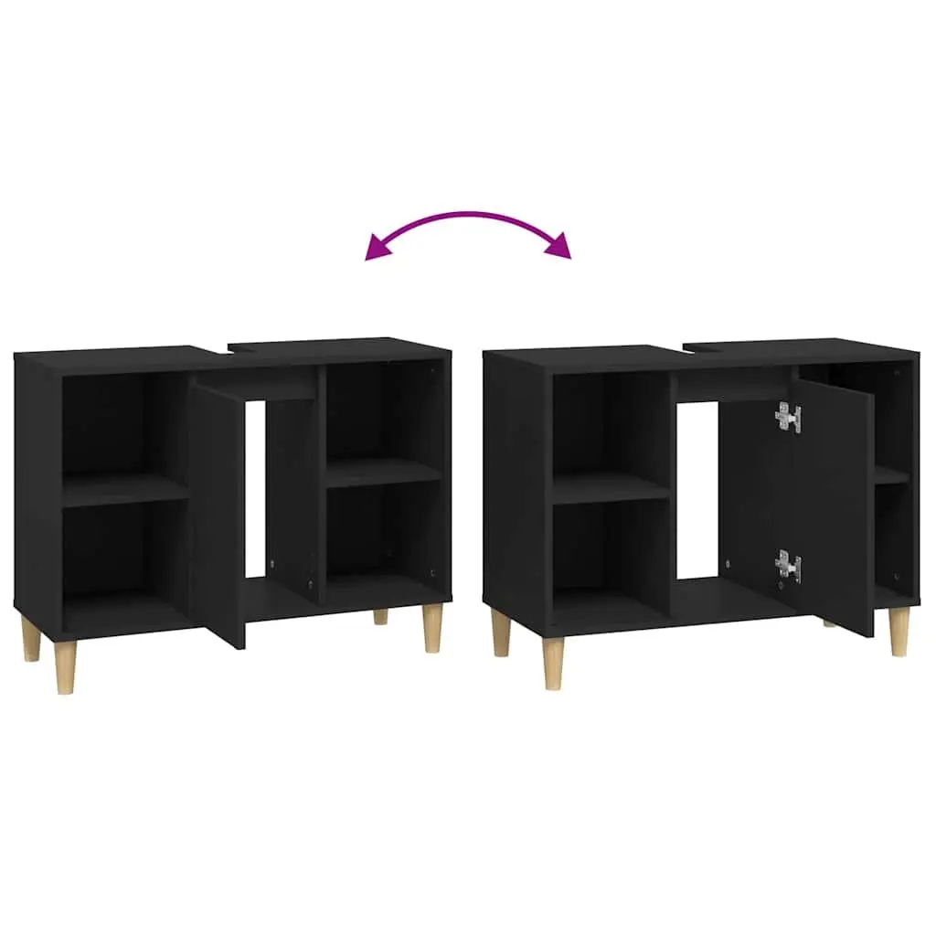 Sink Cabinet Bathroom Vanity Unit Storage Engineered Wood 80x33x60cm Black