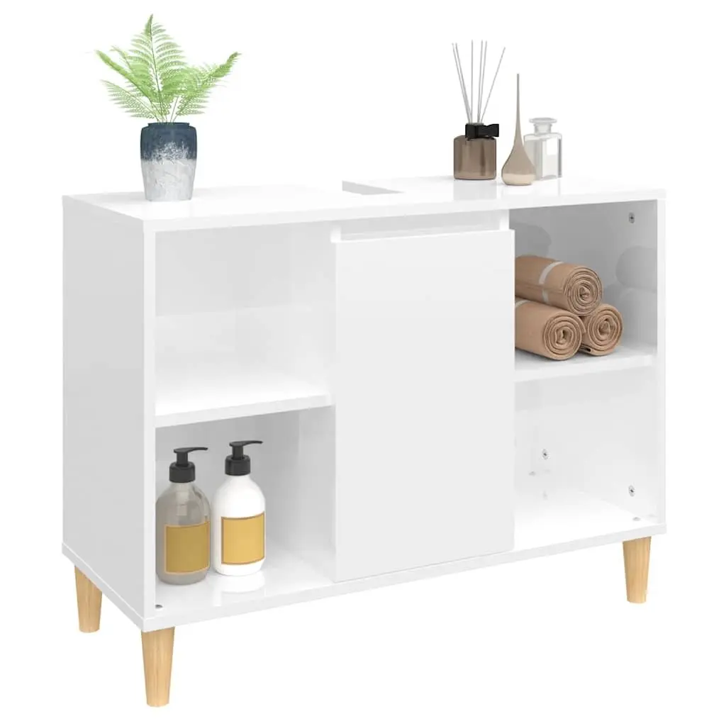 Bathroom Sink Cabinet Storage Vanity Unit 80x33x60 cm High Gloss White