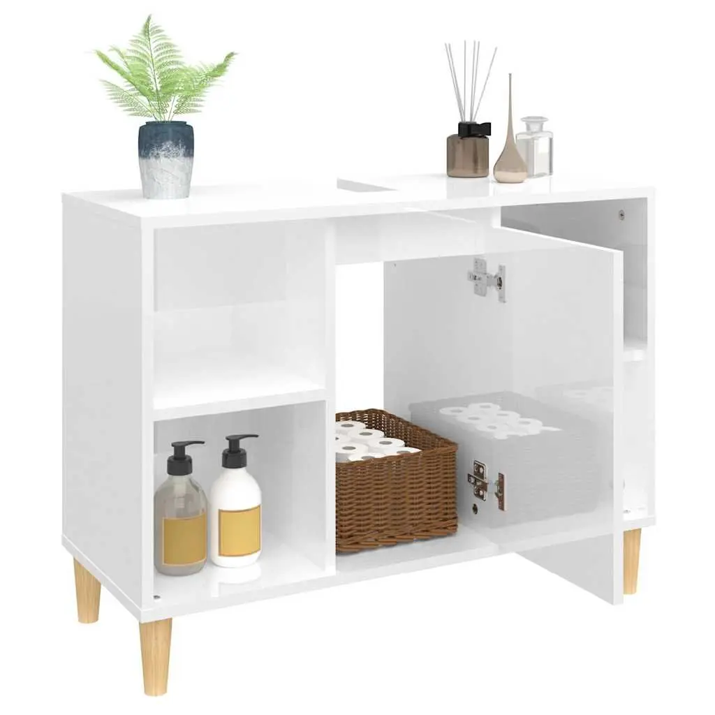 Bathroom Sink Cabinet Storage Vanity Unit 80x33x60 cm High Gloss White