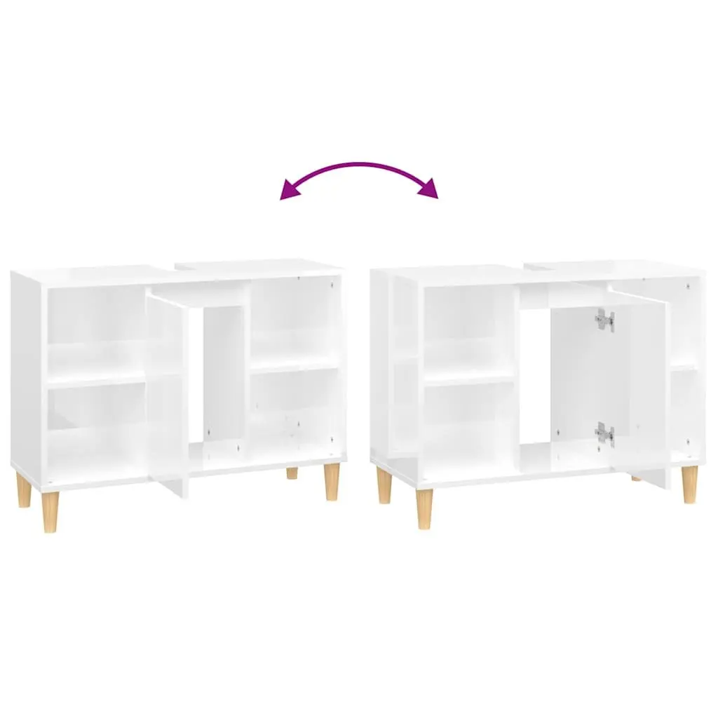 Bathroom Sink Cabinet Storage Vanity Unit 80x33x60 cm High Gloss White