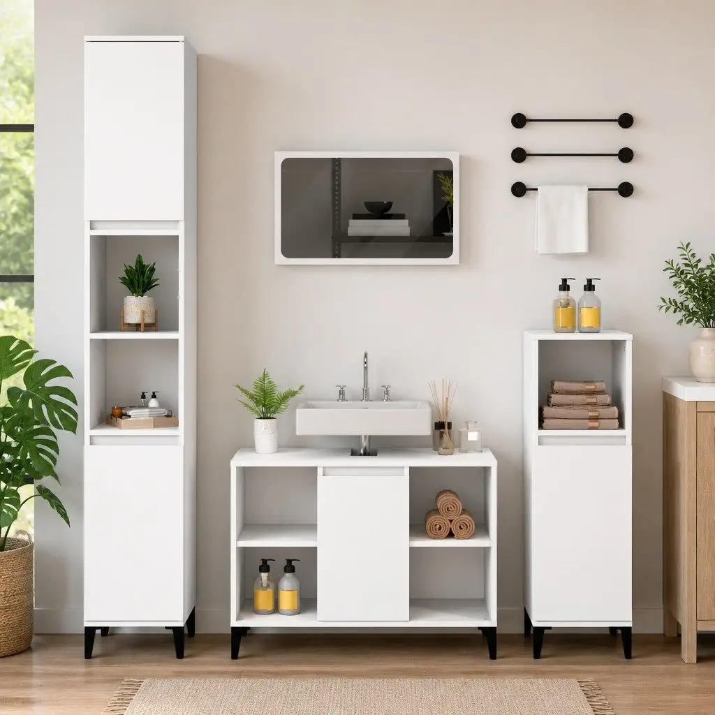 Bathroom Sink Cabinet White Engineered Wood 80x33x60cm Vanity Unit Storage