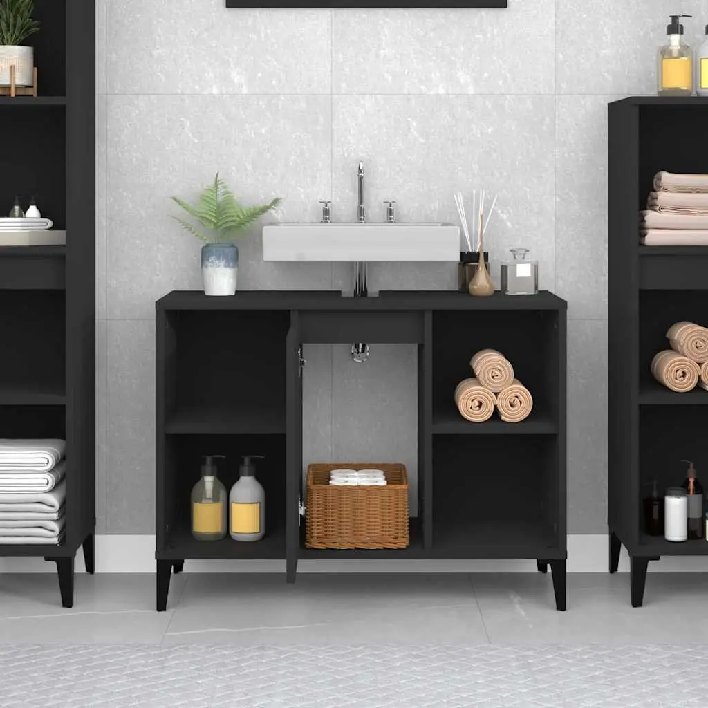 Bathroom Sink Cabinet Storage Engineered Wood 80x33x60cm Black
