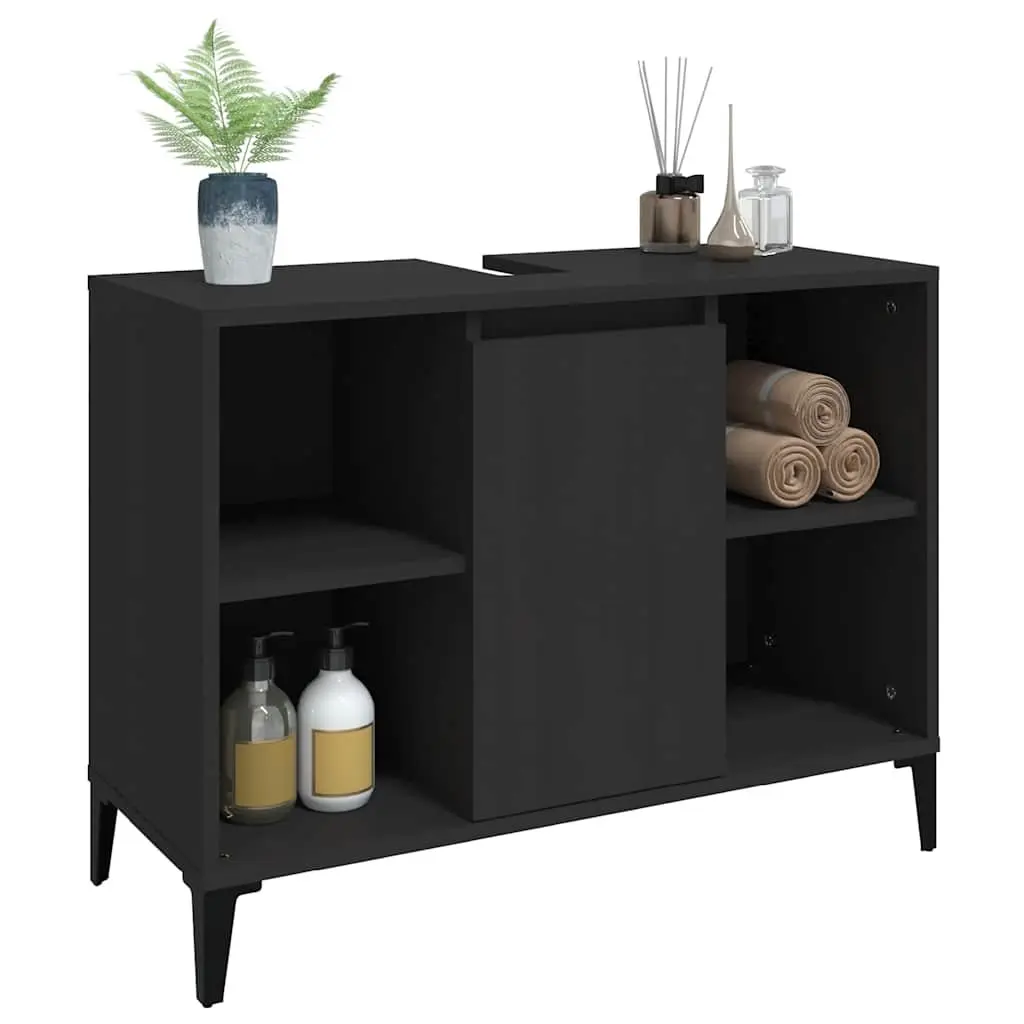 Bathroom Sink Cabinet Storage Engineered Wood 80x33x60cm Black