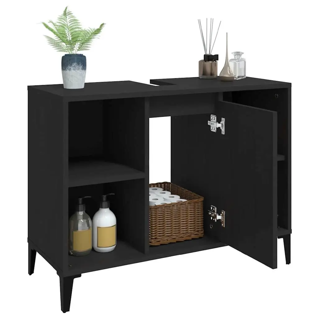 Bathroom Sink Cabinet Storage Engineered Wood 80x33x60cm Black