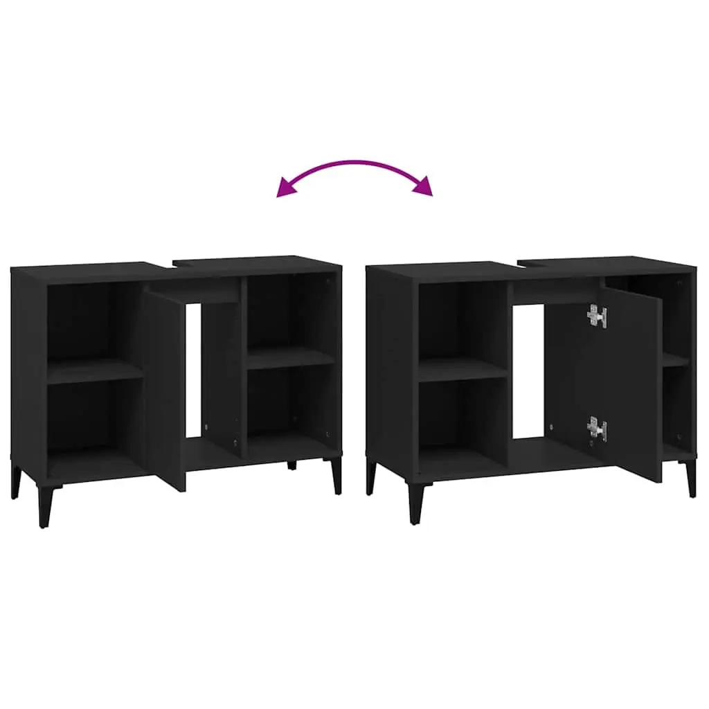 Bathroom Sink Cabinet Storage Engineered Wood 80x33x60cm Black