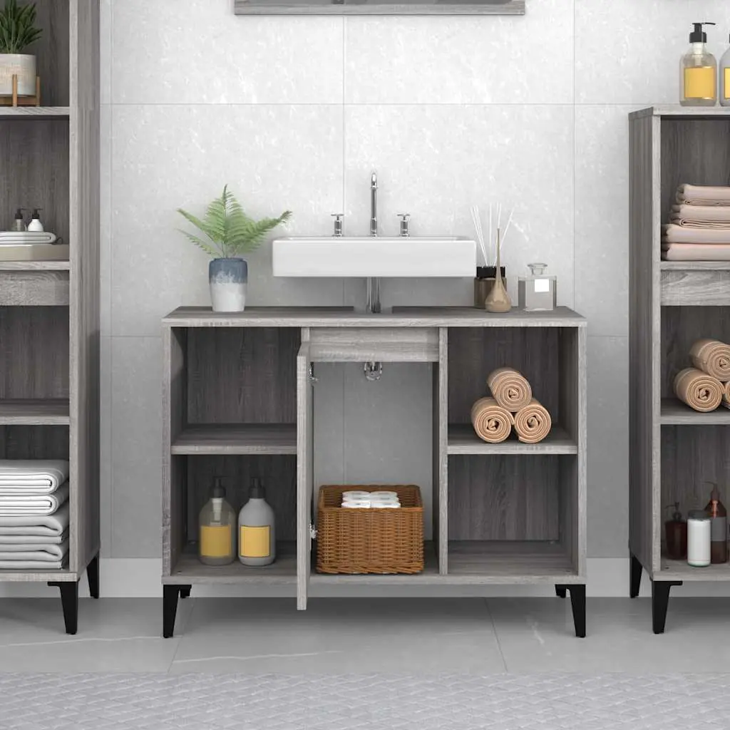Bathroom Sink Cabinet Storage Engineered Wood 80x33x60 cm Grey