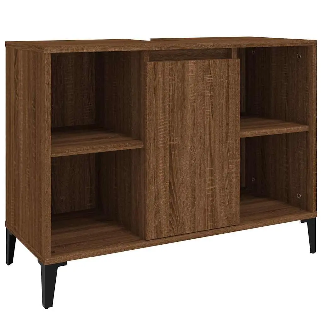 Bathroom Sink Cabinet Storage 80x33x60cm Brown Oak Engineered Wood Vanity Unit