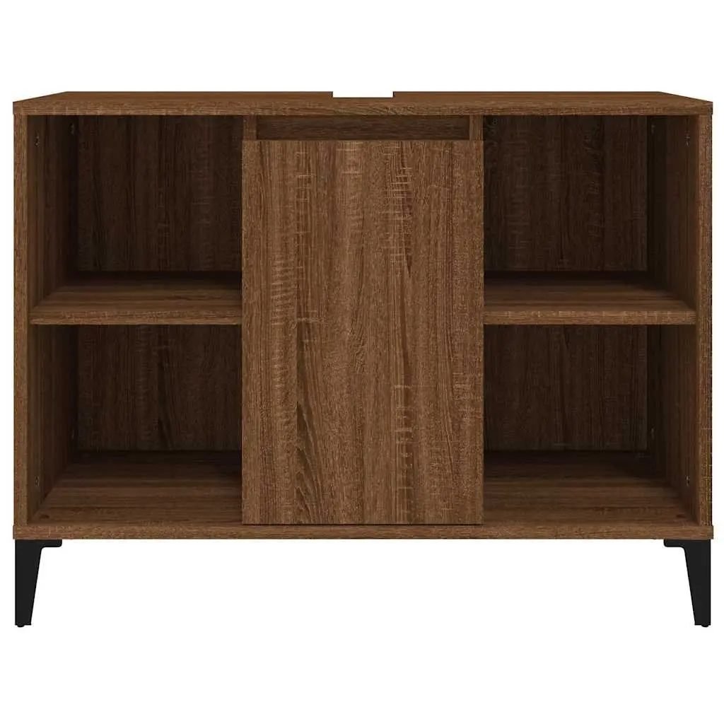 Bathroom Sink Cabinet Storage 80x33x60cm Brown Oak Engineered Wood Vanity Unit