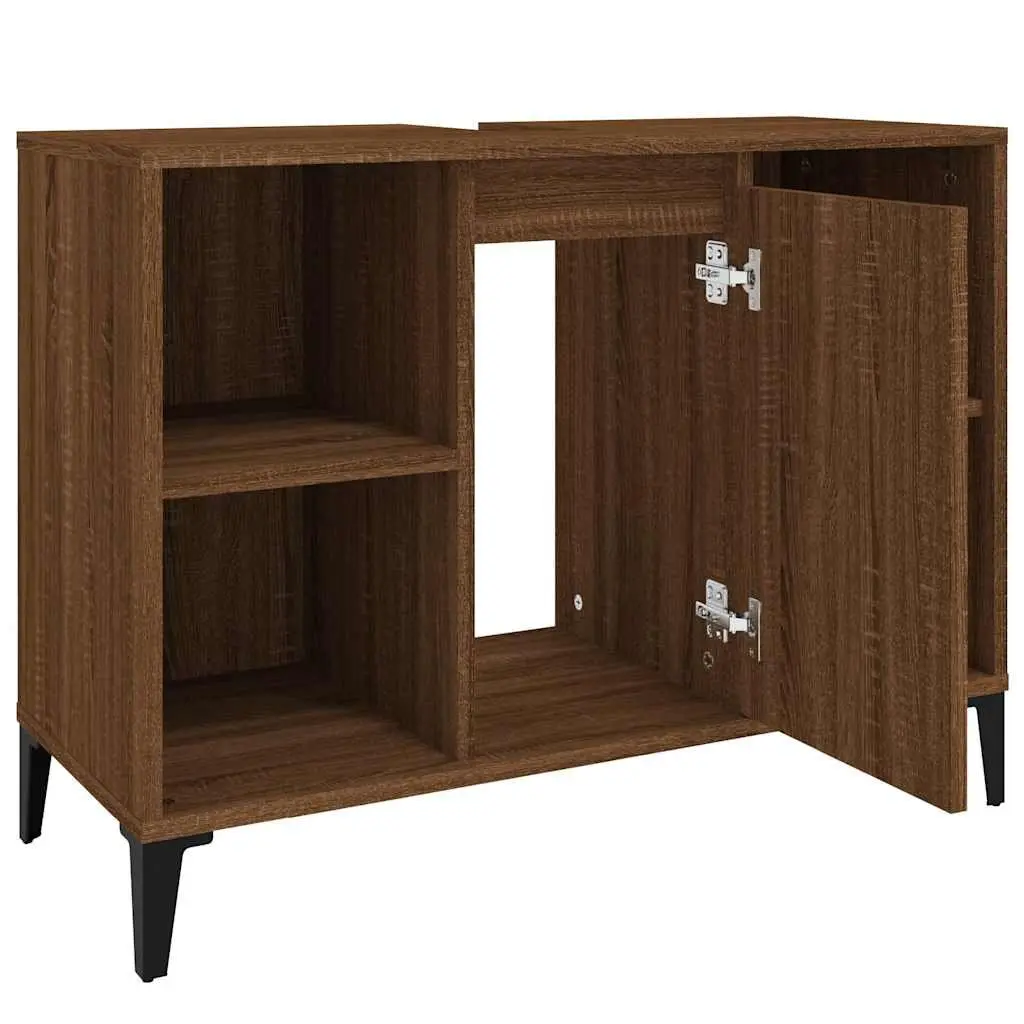 Bathroom Sink Cabinet Storage 80x33x60cm Brown Oak Engineered Wood Vanity Unit