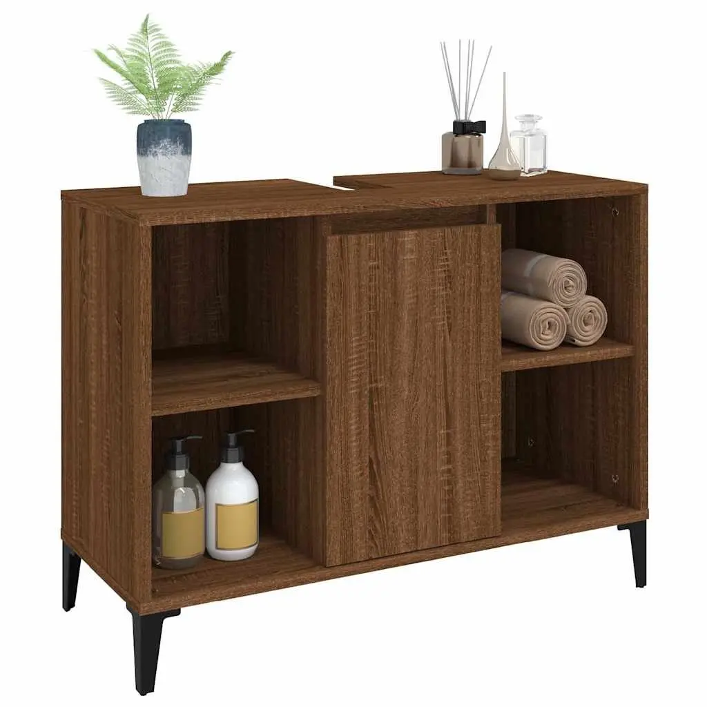 Bathroom Sink Cabinet Storage 80x33x60cm Brown Oak Engineered Wood Vanity Unit