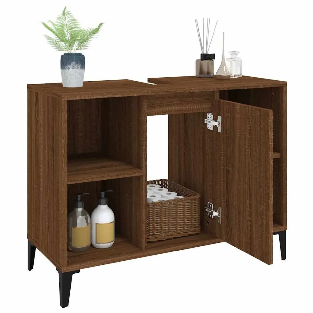 Bathroom Sink Cabinet Storage 80x33x60cm Brown Oak Engineered Wood Vanity Unit