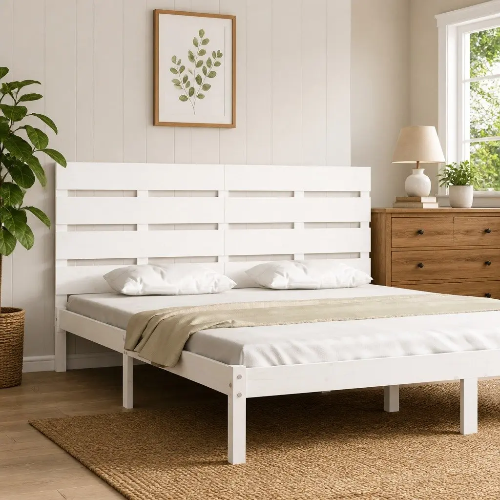 White Wooden Headboard 150cm Slatted Style