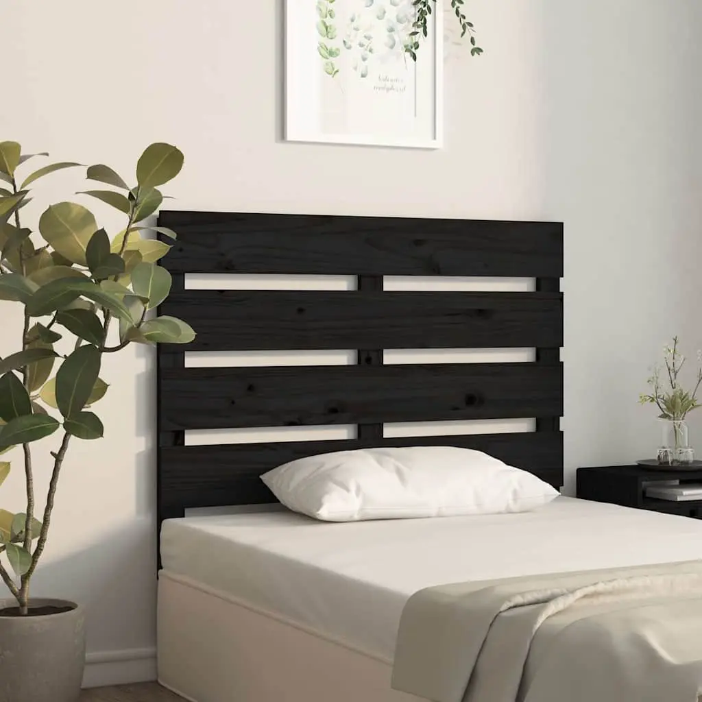 Wooden Bed Headboard 75cm Black Slatted Pine