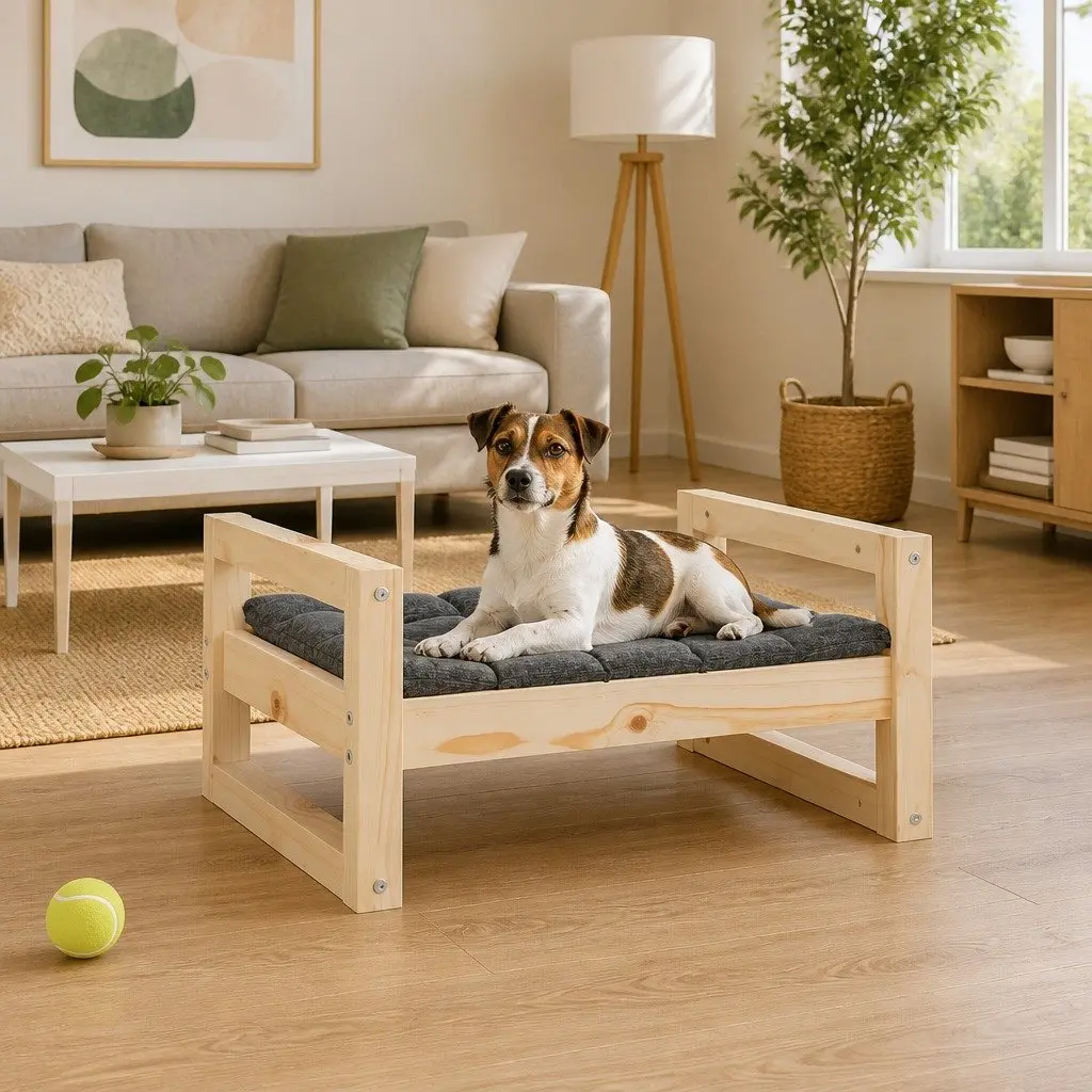 Dog Bed Rectangular Solid Pine Wood Brown