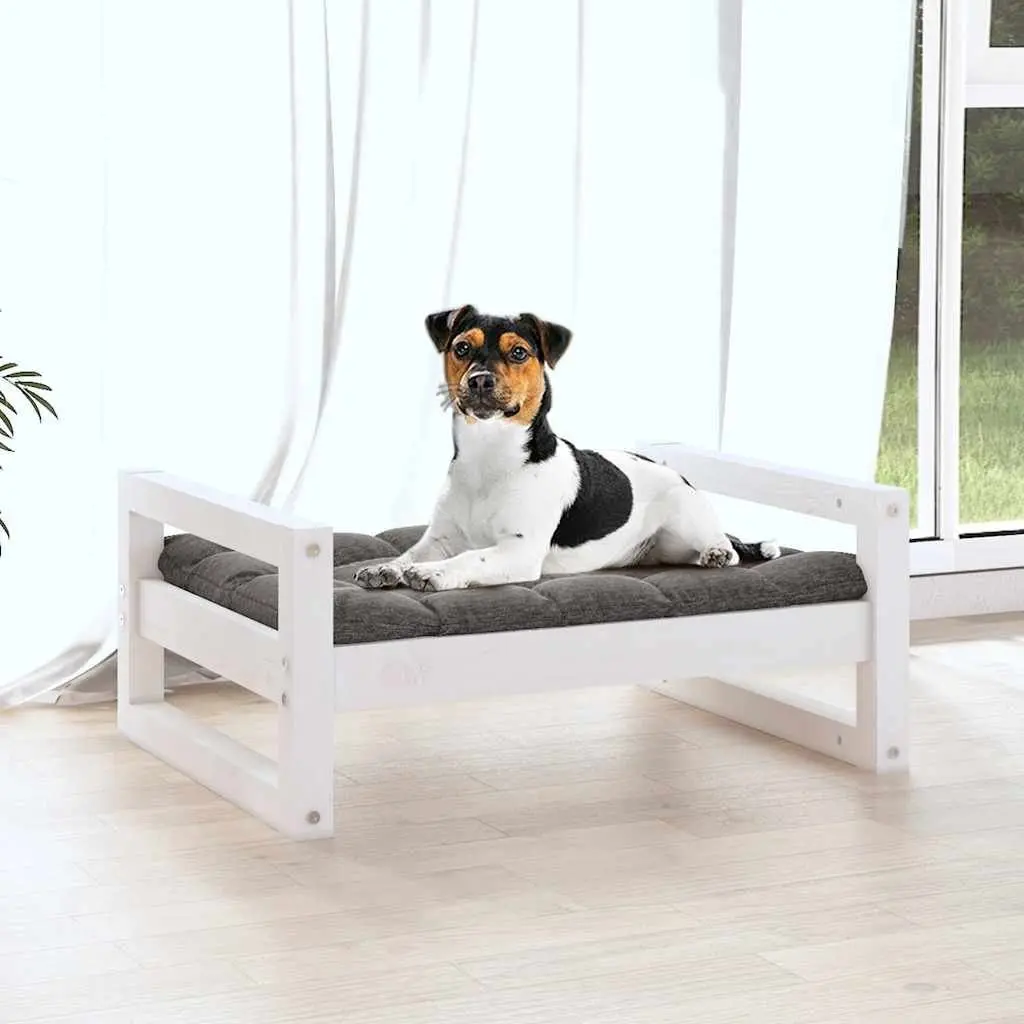Dog Bed Elevated Rectangular Solid Pine Wood White 55.5 x 45.5 x 28 cm